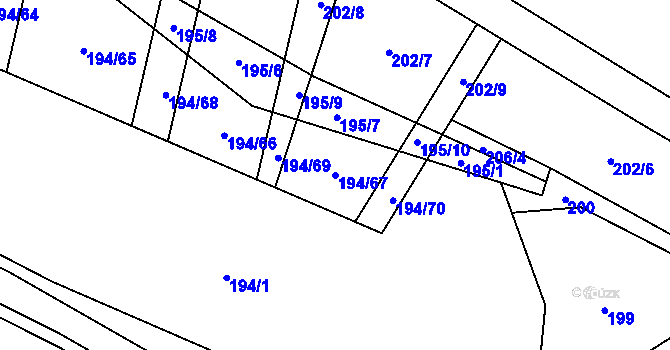 Parcela st. 194/67 v KÚ Linhartice, Katastrální mapa