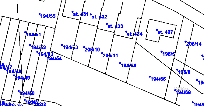 Parcela st. 206/11 v KÚ Linhartice, Katastrální mapa