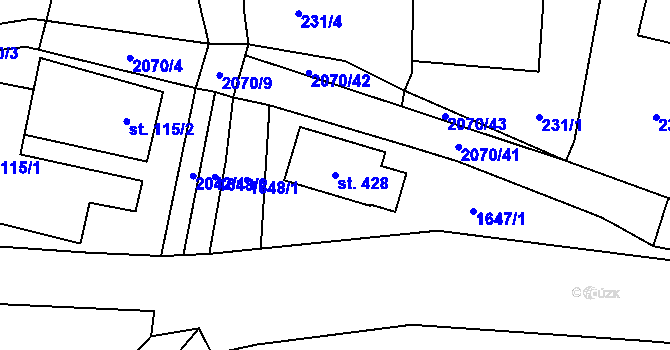 Parcela st. 428 v KÚ Linhartice, Katastrální mapa
