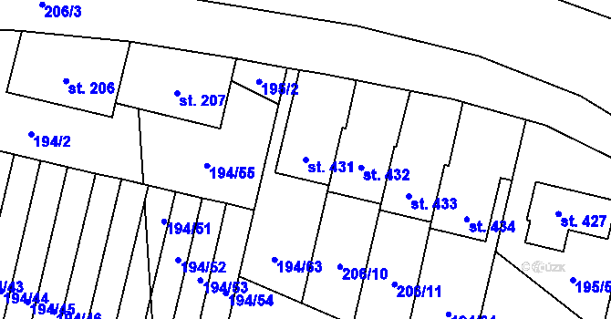 Parcela st. 431 v KÚ Linhartice, Katastrální mapa