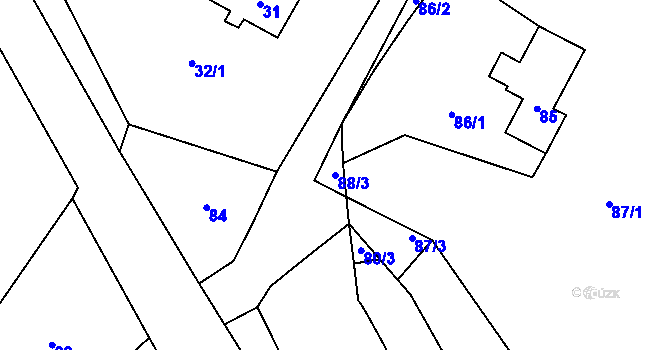 Parcela st. 88/3 v KÚ Linhartovy, Katastrální mapa