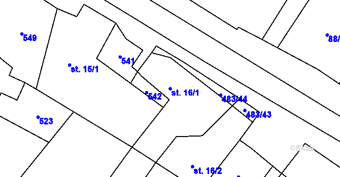 Parcela st. 16/1 v KÚ Líny, Katastrální mapa