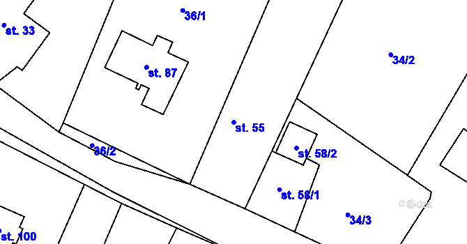 Parcela st. 55 v KÚ Líny, Katastrální mapa