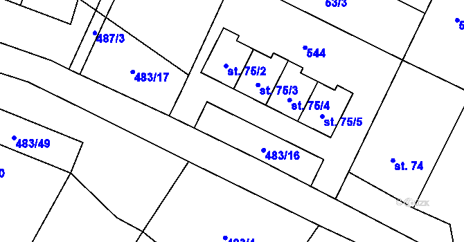 Parcela st. 75/1 v KÚ Líny, Katastrální mapa