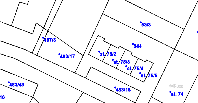 Parcela st. 75/2 v KÚ Líny, Katastrální mapa