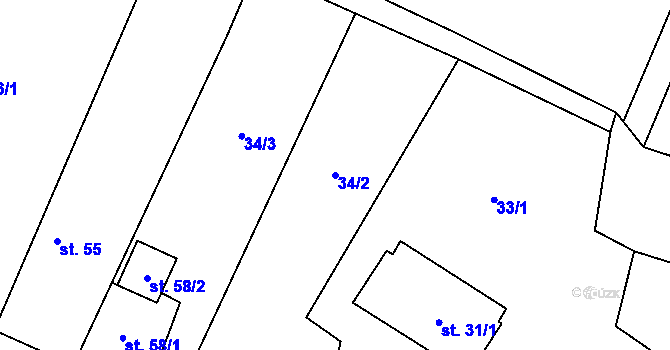 Parcela st. 34/2 v KÚ Líny, Katastrální mapa