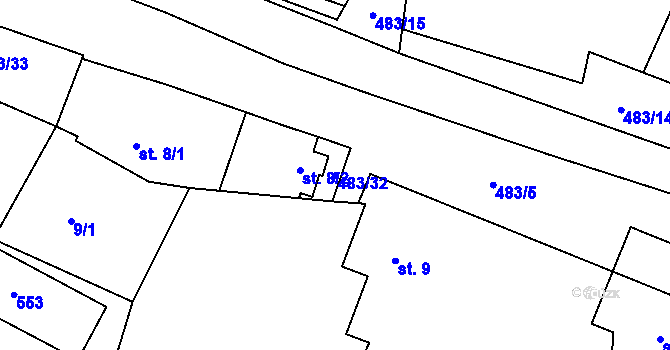 Parcela st. 483/32 v KÚ Líny, Katastrální mapa