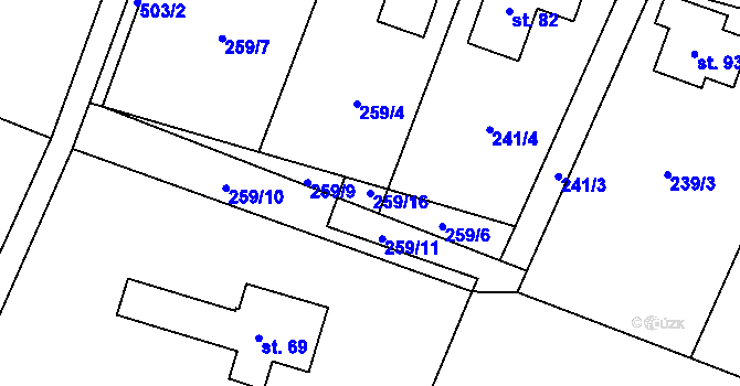 Parcela st. 259/16 v KÚ Líny, Katastrální mapa