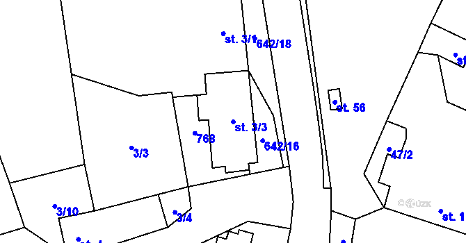 Parcela st. 3/3 v KÚ Petrkov, Katastrální mapa