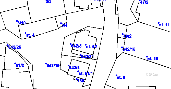 Parcela st. 62 v KÚ Petrkov, Katastrální mapa