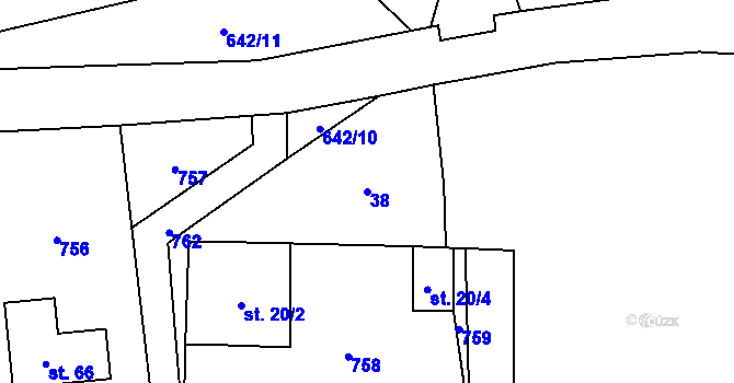 Parcela st. 38 v KÚ Petrkov, Katastrální mapa