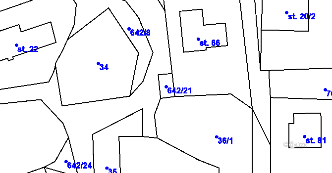 Parcela st. 642/21 v KÚ Petrkov, Katastrální mapa