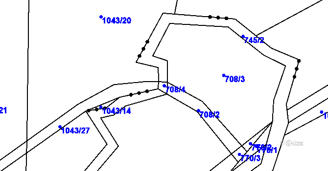 Parcela st. 708/4 v KÚ Petrkov, Katastrální mapa