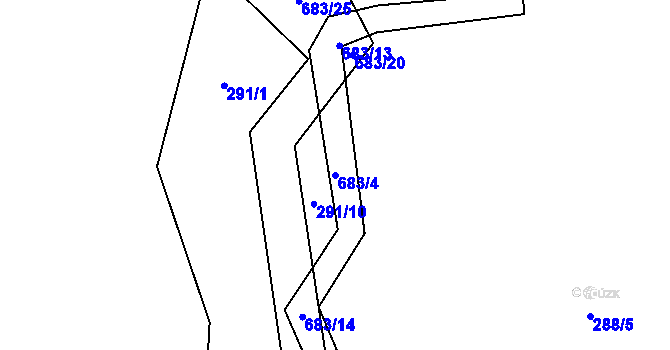 Parcela st. 683/4 v KÚ Petrkov, Katastrální mapa