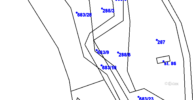 Parcela st. 683/9 v KÚ Petrkov, Katastrální mapa