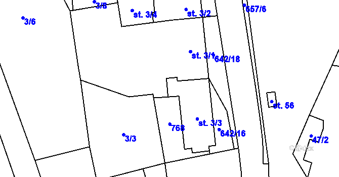 Parcela st. 3/5 v KÚ Petrkov, Katastrální mapa