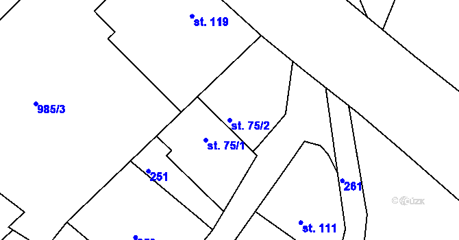 Parcela st. 75/2 v KÚ Lípa nad Orlicí, Katastrální mapa