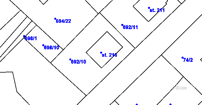 Parcela st. 216 v KÚ Lípa nad Orlicí, Katastrální mapa