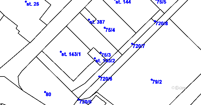Parcela st. 75/3 v KÚ Lípa nad Orlicí, Katastrální mapa