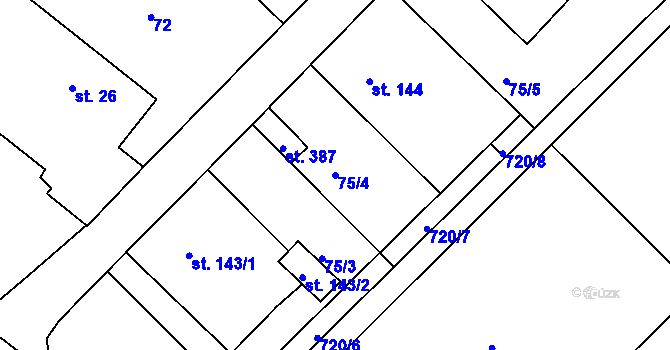 Parcela st. 75/4 v KÚ Lípa nad Orlicí, Katastrální mapa