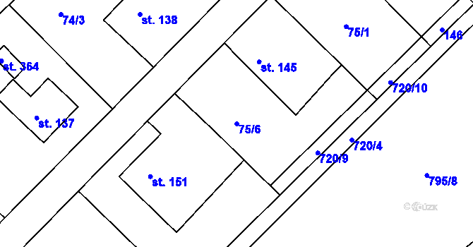 Parcela st. 75/6 v KÚ Lípa nad Orlicí, Katastrální mapa