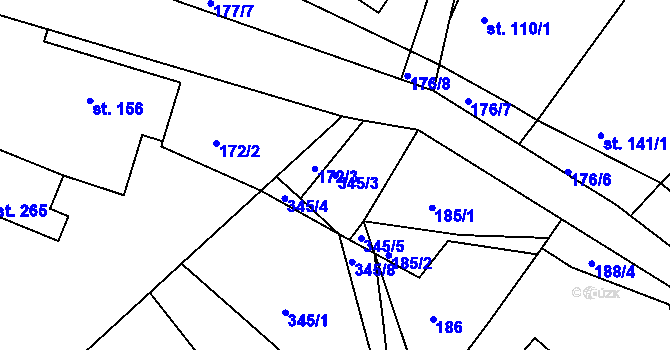 Parcela st. 345/3 v KÚ Lípa nad Orlicí, Katastrální mapa