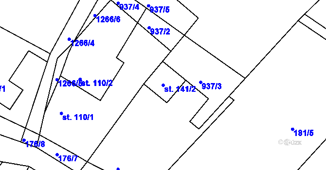 Parcela st. 141/2 v KÚ Lípa nad Orlicí, Katastrální mapa