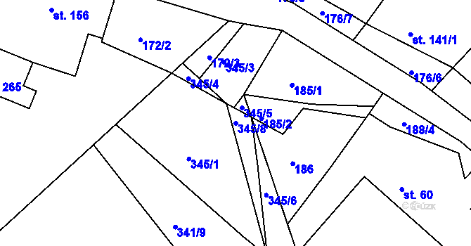 Parcela st. 345/8 v KÚ Lípa nad Orlicí, Katastrální mapa
