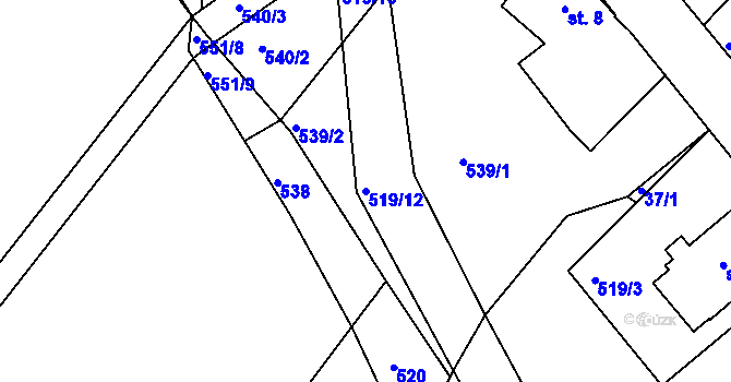 Parcela st. 519/12 v KÚ Lípa nad Orlicí, Katastrální mapa