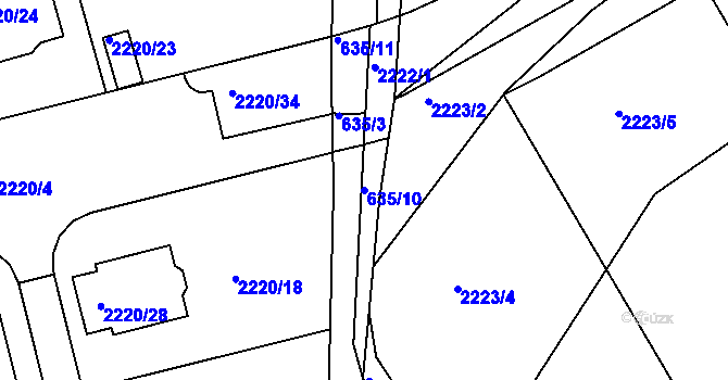 Parcela st. 635/10 v KÚ Lipence, Katastrální mapa