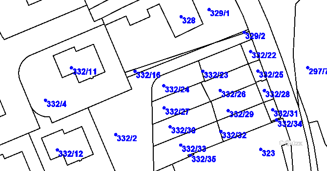 Parcela st. 332/24 v KÚ Lipence, Katastrální mapa