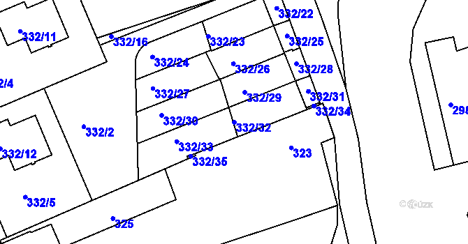 Parcela st. 332/32 v KÚ Lipence, Katastrální mapa