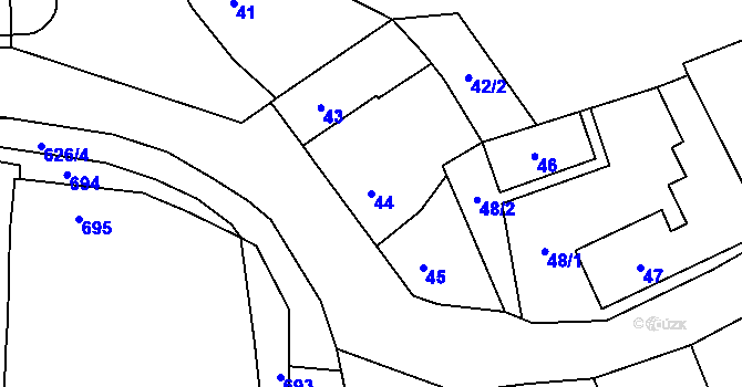 Parcela st. 44 v KÚ Lipence, Katastrální mapa
