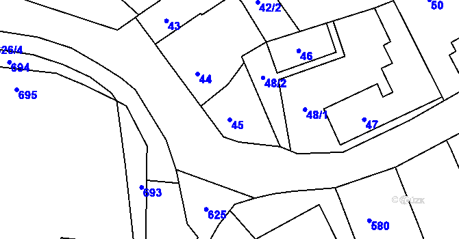 Parcela st. 45 v KÚ Lipence, Katastrální mapa