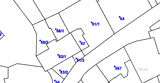 Parcela st. 62 v KÚ Lipence, Katastrální mapa
