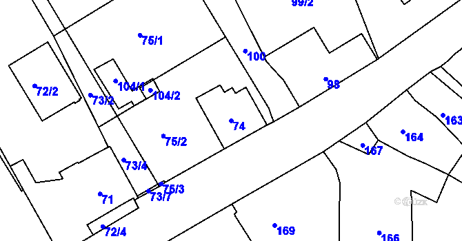 Parcela st. 74 v KÚ Lipence, Katastrální mapa