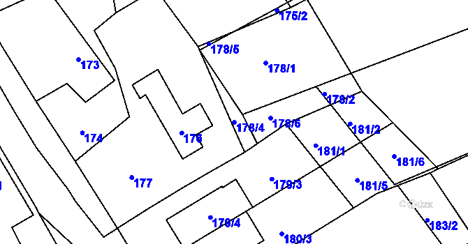 Parcela st. 178/4 v KÚ Lipence, Katastrální mapa