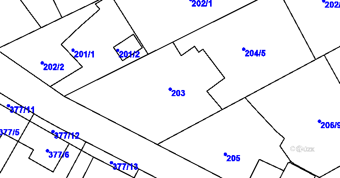 Parcela st. 203 v KÚ Lipence, Katastrální mapa