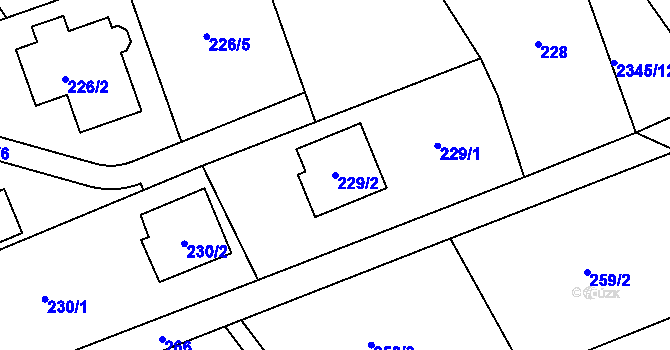 Parcela st. 229/2 v KÚ Lipence, Katastrální mapa