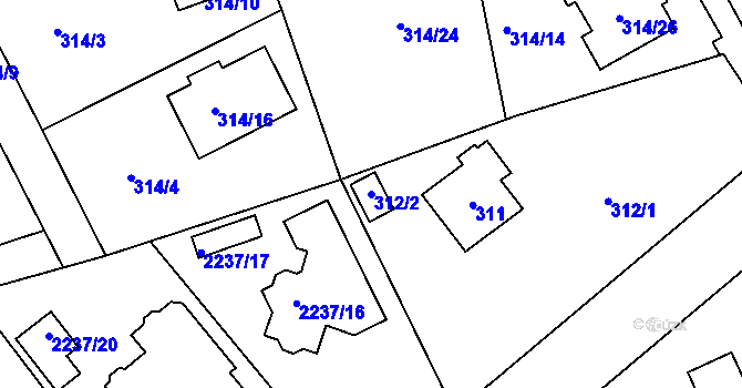 Parcela st. 312/2 v KÚ Lipence, Katastrální mapa