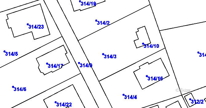 Parcela st. 314/3 v KÚ Lipence, Katastrální mapa