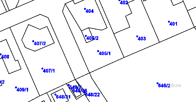 Parcela st. 405/1 v KÚ Lipence, Katastrální mapa