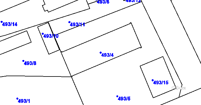 Parcela st. 493/4 v KÚ Lipence, Katastrální mapa