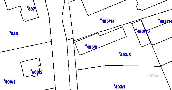 Parcela st. 493/9 v KÚ Lipence, Katastrální mapa