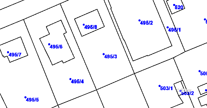 Parcela st. 495/3 v KÚ Lipence, Katastrální mapa