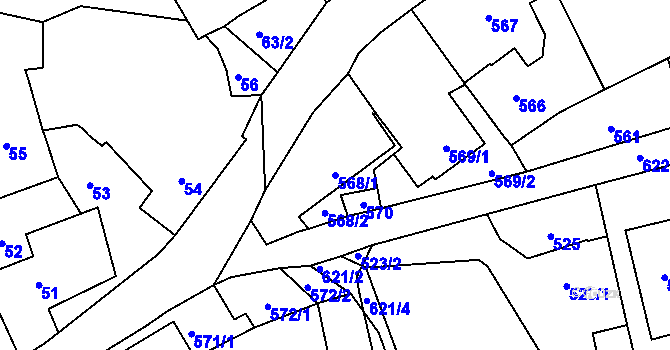 Parcela st. 568/1 v KÚ Lipence, Katastrální mapa