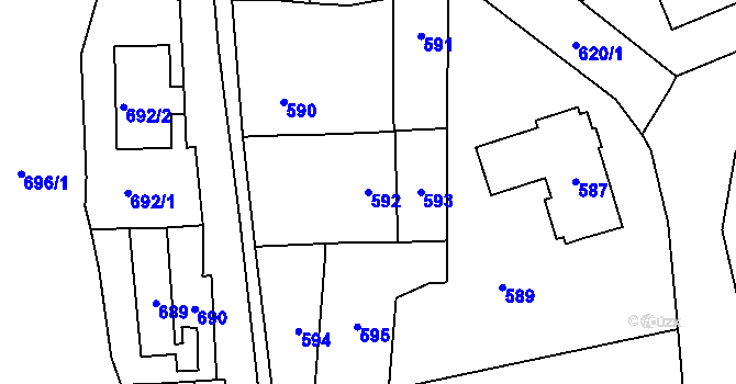 Parcela st. 592 v KÚ Lipence, Katastrální mapa