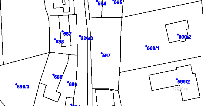 Parcela st. 597 v KÚ Lipence, Katastrální mapa