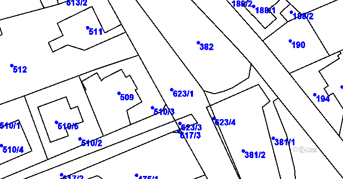 Parcela st. 623/1 v KÚ Lipence, Katastrální mapa
