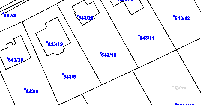 Parcela st. 643/10 v KÚ Lipence, Katastrální mapa